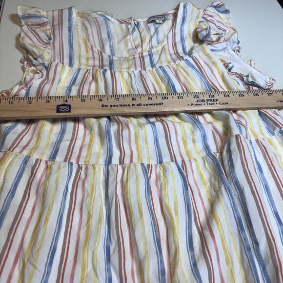 Andree by Unit Dress size L Shift Babydoll Ruffles Tiered Rainbow Stripe Beach - Picture 5 of 10